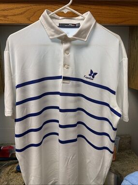 Ralph Lauren White Polo with Royal Blue Stripes Kapalua and Butterfly Logo